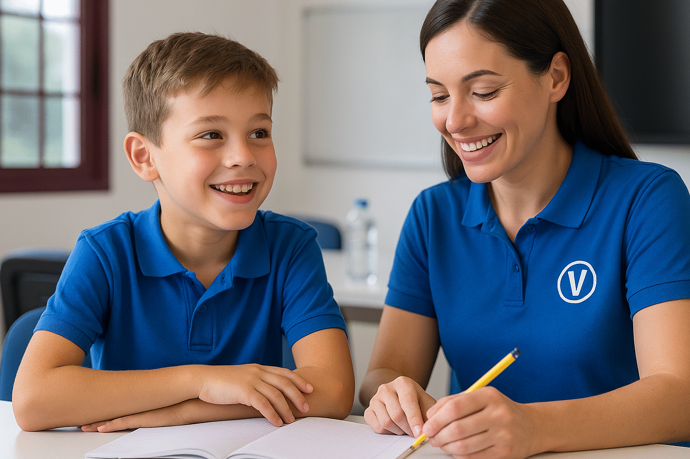 Clase particular en la Academia Valderodana Alumno de primaria recibiendo clase particular con profesora en la Academia Valderodana, El Puerto de Santa María.